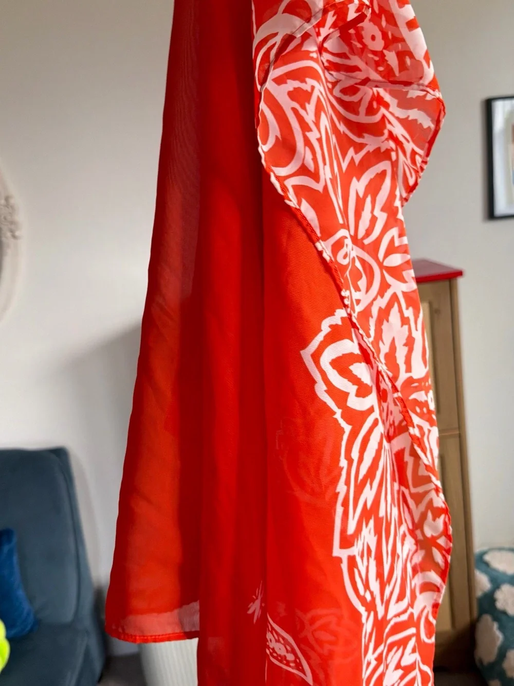 Bright Orange Scarf with White Floral Print